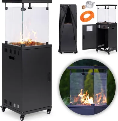 Image de Chauffage au gaz, chauffage radiant, 13 kW, verre, pour jardin et terrasse, régulateur, pierres volcaniques, couverture, MultiGarden