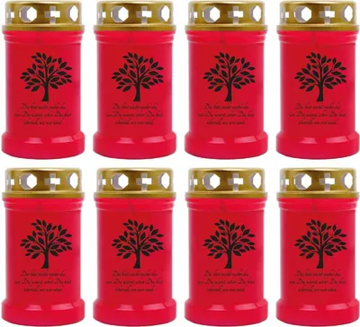 Produktbild von Grabkerze Rot 8er Pack, Brenndauer: 40 Stunden ( je Kerze ), Motiv: Baum