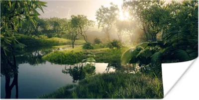 Produktbild von MuchoWow® Poster 3D - Wald - Bäume 40x20 cm - Poster für die Wand - Poster Schlafzimmer