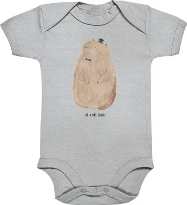 Produktbild von Mr. & Mrs. Panda Babybody Murmeltier 1. - 3. Monat - Heather Grey - Geschenk, Strampler, Einteiler, Baby, Lustige Sprüche, Fröhlichkeit, Kurzarmbody, babykleidung body