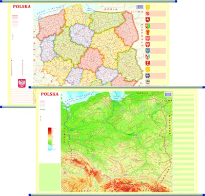 Zdjęcie produktu dla Mapa ścienna fizyczno-administracyjna Polska 1:1 800 000