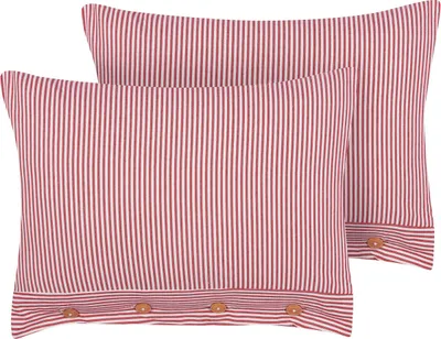 Obrázok produktu pre BELIANI Sada 2 dekoratívnych bavlnených vankúšov červený a biely pruhovaný vzor 40 x 60 cm gombíky retro bytový doplnok spálňa obývačka