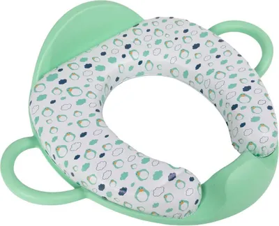 Produktbild von Poupy Grüner Kinder-Toilettenverkleinerer, mit Haltegriffen und Rückenlehne, bequemer, weich gepolsterter Sitzfläche und waschbarem Sitz