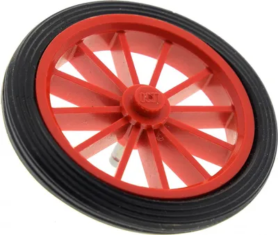 Produktbild von 1x Lego Rad Felge Speiche rot Reifen schwarz glatt 43 mm Pin grau Auto 36 35c01