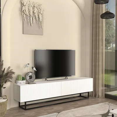 Productafbeelding van TV-kast 'Verpsboga' met 2 kleppen, laag model, 180 x 32 x 47 cm, wit