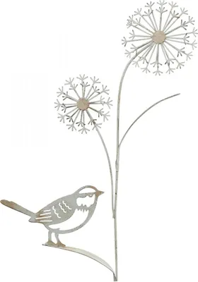 Produktbild von Metall Deko Blumenstecker Allium Vogel Weiß Shabby Chic Garten Frühlingsdeko 20×52cm