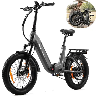 Image de Vélo électrique tout-terrain pliable - Modèle F7 - Batterie 48 V 15 Ah - Autonomie de 100 à 120 km - Moteur arrière de 250 W - Freins à disque hydrauliques - Fourche à suspension - Pneus 20 x 3,0 pouces