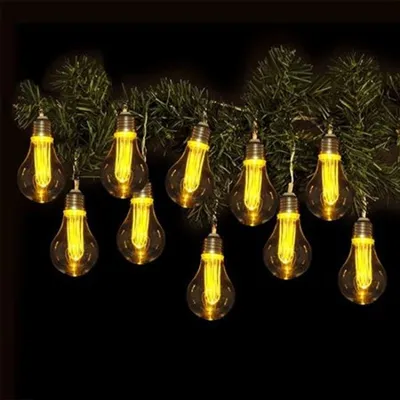 Produktbild von Lichterkette mit 10 LED-Glühbirnen und Timer Leuchtdeko Girlande orange-warmweiß