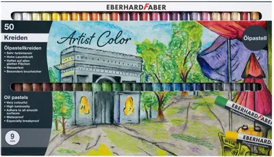 Produktbild von Eberhard Faber 522050 - Artist Color Ölpastell-Kreiden in 50 Farben, bruchsicher und wasserfest, im Kartonetui, Kreide-Stifte für modernes Grafikdesign, feine Zeichnungen und farbstarke Aquarelle