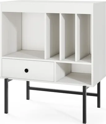 Productafbeelding van COSTWAY Platenrek, vinylopslagkast met open vakken, albumhouders en een lade, bijzettafel, 70x36x80cm, wit