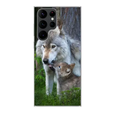 Produktbild von MuchoWow® Handyhülle Schutzhülle Hülle für Samsung Galaxy S22 Ultra Wolf - Moos - Wald - Welpe Silikon Softcase Handy Hülle - Abbildung