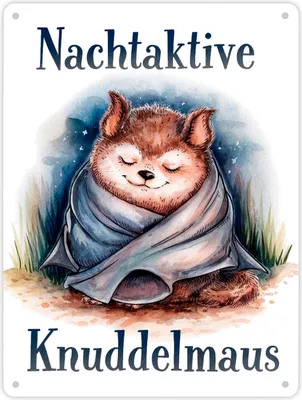 Produktbild von Nachtaktive Knuddelmaus Metallschild XL in 21x28 cm Kuschelige Fledermaus