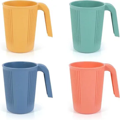 Obrázek produktu pro Sada 4 opakovaně použitelných hrnků na pití, plast PP bez BPA, 350 ml s rukojetí, pro děti i dospělé