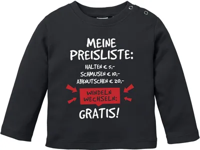 Produktbild von Baby Langarmshirt mit Spruch lustig meine Preisliste Baumwolle Babyshirt Jungen Mädchen Moonworks® schwarz 80/86 (10-15 Monate)