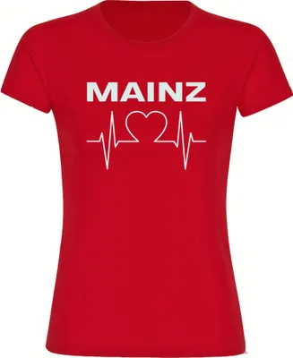 Produktbild von multifanshop Damen T-Shirt - Mainz - Herzschlag, rot, Größe XL