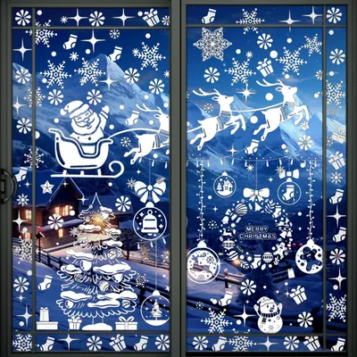 Weihnachts-Fensteraufkleber, 201 Stück, 6 Bögen, PVC, weiß