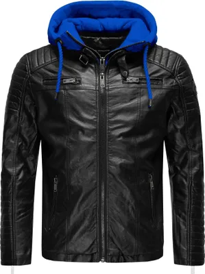 Produktbild von Red Bridge Herren Kunst- Lederjacke Kunstleder Bikerjacke mit Sweat- Kapuze Two in One Schwarz-Blau S