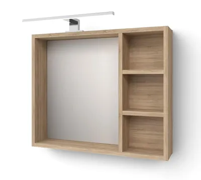 Produktbild von Badezimmerspiegel mit LED, Eiche Sonoma Badspiegel, Wandspiegel mit Ablagen. Spiegelschrank LED-Wandleuchte