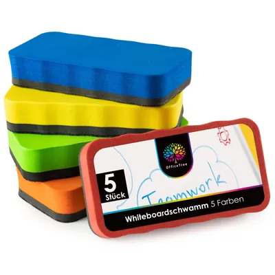 Image de OfficeTree Lot de 5 éponges pour tableau blanc - 110 x 52 mm - 5 couleurs - magnétiques