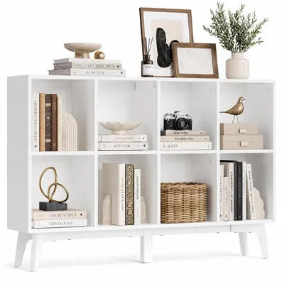 Produktbild von VASAGLE Bücherregal Standregal mit 8 Fächern Holzregal Mid-Century Modern 119,6 x 24 x 77 cm Weiß