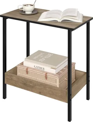 Produktbild von WOLTU Beistelltisch, Couchtisch mit 2 Ablagen, Konsolentisch, aus Metall Holzwerkstoff : Graue Holzoptik Farbe: Graue Holzoptik