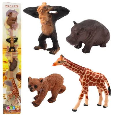 Obrázok produktu pre Sada minifigúrok Divoké zvieratá Šimpanz Žirafa 6-9cm 4ks