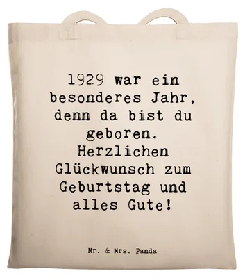 Produktbild von Mr. & Mrs. Panda Beutel Spruch 1929 Geburtstag - Transparent - Geschenk, Tasche, besondere Lebensgeschichte, Geburtstagsgeschenk, Einkaufstasche, Happy Birthday, Alter