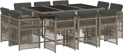 Produktbild von 11-tlg. Garten-Essgruppe mit Kissen Grau Poly Rattan