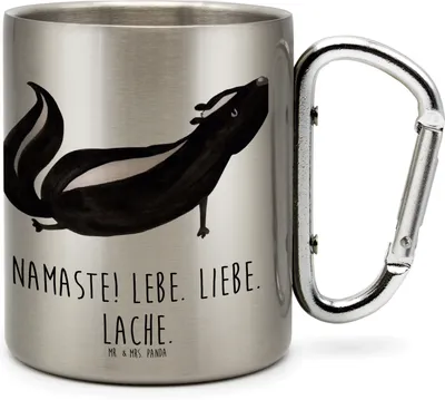 Produktbild von Mr. & Mrs. Panda Thermobecher Stinktier Yoga - Transparent - Geschenk, Metallbecher, Namaste, Raubtier, Liebe, Teetasse, wanderbecher, Wildtier, karabiner tasse