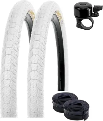 Zdjęcie produktu dla 2 x opona rowerowa Kenda K-907 Krackpot 20" BMX Osłona rowerowa w kolorze białym 50-406 (20 x 1,95) + 2 pasujące dętki AV z dzwonkiem rowerowym