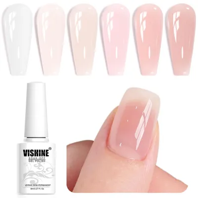 Immagine prodotto di Set di smalti gel, 6 pezzi, colori trasparenti: nude, bianco, rosa, capacità 8 ml