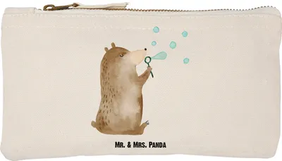 Produktbild von Mr. & Mrs. Panda Make-Up Tasche Bär Seifenblasen Größe S Klein - Weiß - Geschenk, Federmappe, Mäppchen, Pouch, Lustig Sein Glücklich Traurig Happy, kosmetiktäschchen