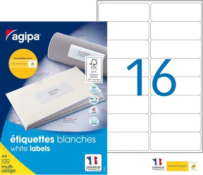 Produktbild von Etikety univerzálne 99,1x33,9mm Agipa A4 100 hárkov