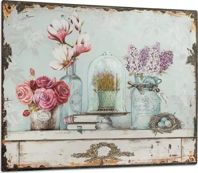 Image de Moritz Deko Plaque en tôle Fleurs Lavande Flowers Plaque métallique rétro design vintage pour la décoration Décoration murale