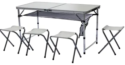 Produktbild von Klappbarer Campingtisch Set 120x60 cm mit 4 Stühlen – Tragbarer Koffertisch, Aluminium, Picknick & Camping Set