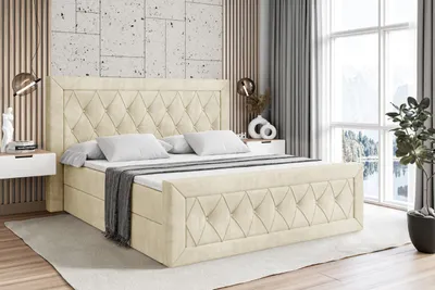 Produktbild von ALTDECOR Boxspringbett mit Fußteil -  mit H3-Matratze (19 cm hoch) mit Bonellfederung + PUR, Topper (4 cm hoch), Polsterbett mit Kopfteil und Bettkasten - NOEL-Z - 200x200 - Beige Samt