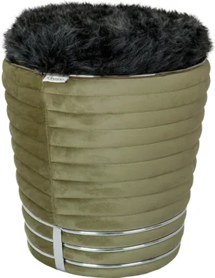 Produktbild von QIYANO Sitzhocker Pouf weicher Samtstoff mit Ziernähten und Fellimitat in Grün Schwarz Grafit, Höhe ca. 50 cm