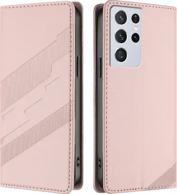 Produktbild von Hülle für Samsung Galaxy S21 Ultra 5G, Kunstleder Brieftaschen Handyhülle mit Kartenfach und Standfunktion Pink