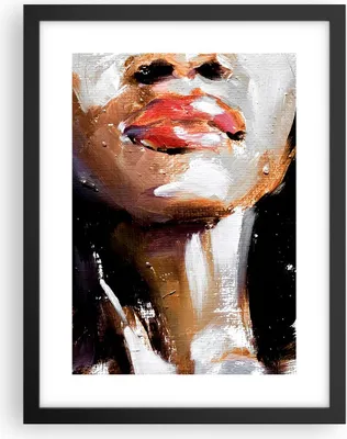 Produktbild von Gerahmtes Poster - Schwarzer Rahmen - Öl Mund Frau - 30x40 cm - Wand Bild - Wanddeko - Wandbilder - Kunstposter - Wandposter - Bilderrahmen - Bilder - Kunstdruck - Wanddekoration - P2BPA30x40-4724