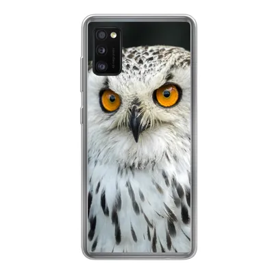 Produktbild von MuchoWow® Handyhülle Schutzhülle Hülle für Samsung Galaxy A41 Eine braune Eule mit orangefarbenen Augen Silikon Softcase Handy Hülle - Mobiltelefon