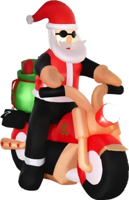 Productafbeelding van HOMCOM Opblaasbare Kerstman op een motorfiets, 165 cm, met cadeau en LED-verlichting