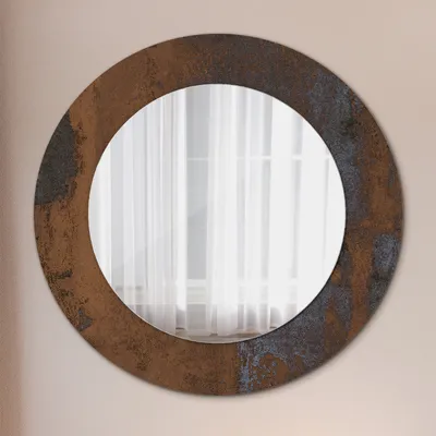 Produktbild von Zrkadlo Ø50cm - Sklenený rám s potlačou - Nástenné zrkadlo spálňa - Metalický rustikálny