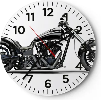 Produktbild von Wanduhr - Rund - Glasuhr - Freiheit Motorrad Geschwindigkeit Stahl - 30x30cm - Schleichendes Uhrwerk - Lautlos - zum Aufhängen bereit - Dekoration Modern - Wanddekoration aus Glas - C4AR30x30-2512