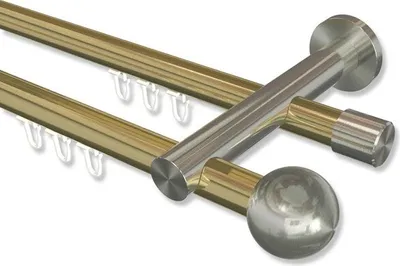 Produktbild von Interdeco Innenlaufstange, Gardinenstange mit Innenlauf Messing-Optik / Edelstahl-Optik Modell Platon Luino, 20 mm Ø 2-läufig, 120 cm