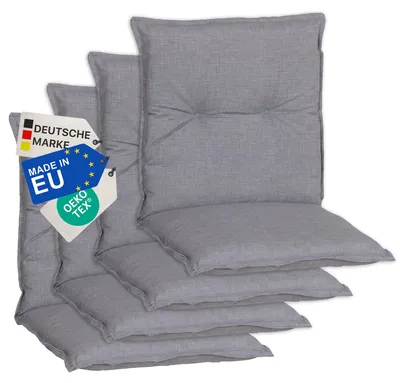 Produktbild von NYVI Gartenstuhl Auflagen Niedriglehner 4er Set Barcelona - UV-Beständig, Atmungsaktiv, Strapazierfähig - Niedriglehnerauflagen Sitzkissen Outdoor - Sitzauflagen für Gartenstühle 100x50cm Mittelgrau