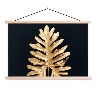 Produktbild von MuchoWow® Textilposter Blätter - Herbst - Gold - Schwarz - Natur - Luxus 60x40 cm mit holzfarbenen Rahmen - Bilder