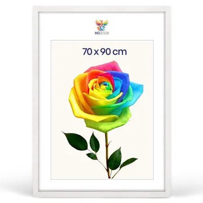 Produktbild von MG Design Bilderrahmen Weiß 70x90 cm - Posterrahmen Echtholz mit Acrylglas, verstärkte Wandaufhängung, hoch/quer