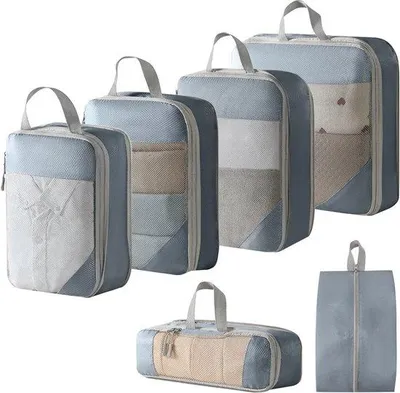 Produktbild von Famanu Reiseorganizer Set 6-teilig - Kompressionstaschen - Koffer Organizer - Blau