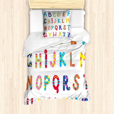 Produktbild von ABAKUHAUS Alphabet Bettbezug Set, Educational Lustige bunte Buchstaben-Muster, 135 x 200 cm + 80 x 80 cm, Mehrfarbig Weiß