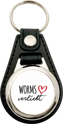 Produktbild von Huuraa Schlüsselanhänger Worms verliebt Metall mit Kunstleder Schlüsselring Einkaufswagenchip Geschenkidee